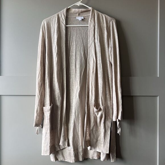 J. Jill Love Linen Open Front Tunic Cardigan Women XS Beige Lightweight Pocket - Picture 1 of 13